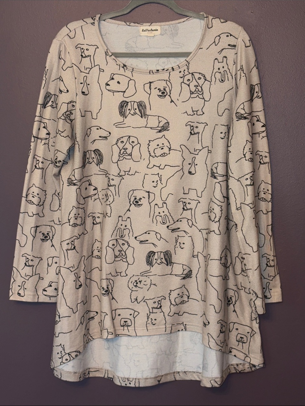LaVie Lente Beige Tunic with Black Dogs Sketch Print L/XL